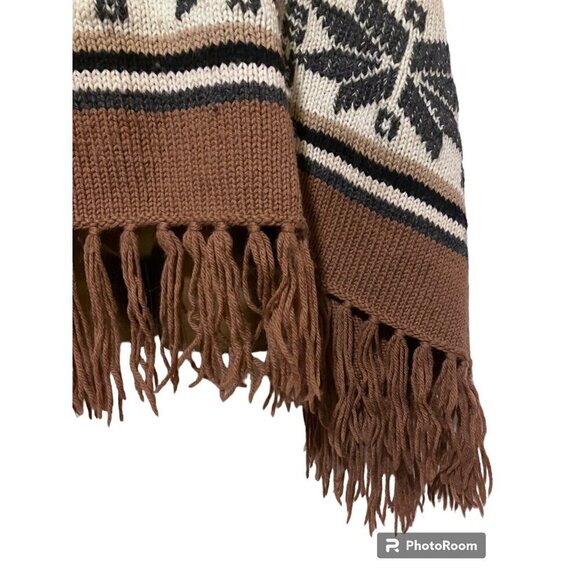 Vintage Handmade Poncho XL Southwestern Western Fringed Striped Cape Snow Stars - Picture 2 of 5
